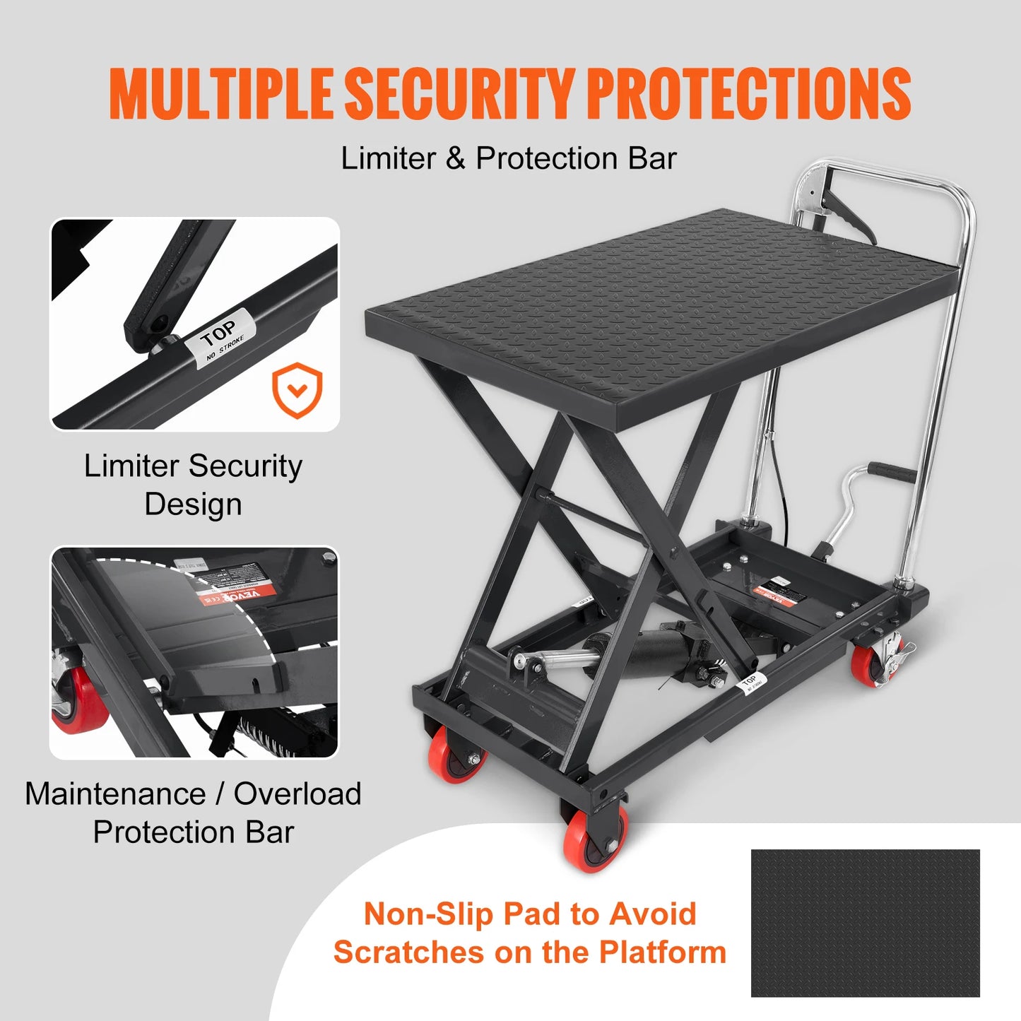 Hydraulic Lift Table Cart - 500 lbs Capacity, 28.5" Lift Height, Single Scissor
