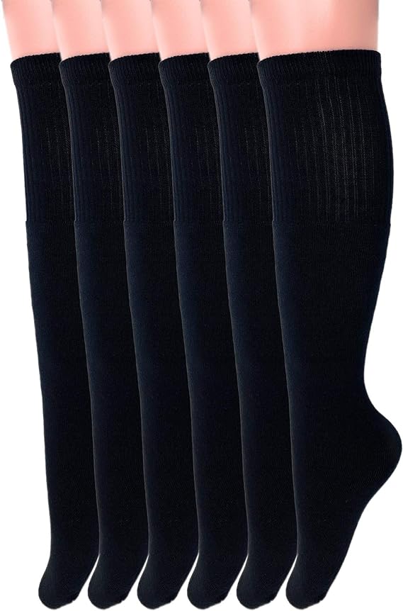 6 Pairs Men's and Women's Cotton Knee High Tube Socks Size 9-15 for Sports