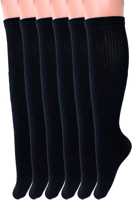6 Pairs Men's and Women's Cotton Knee High Tube Socks Size 9-15 for Sports