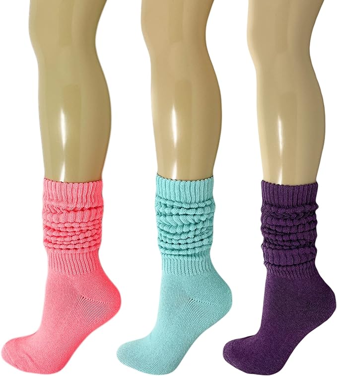 Women's Extra Heavy Cotton Slouch Socks, 3 Pairs, Size 5-10, Colorful and Cushioned