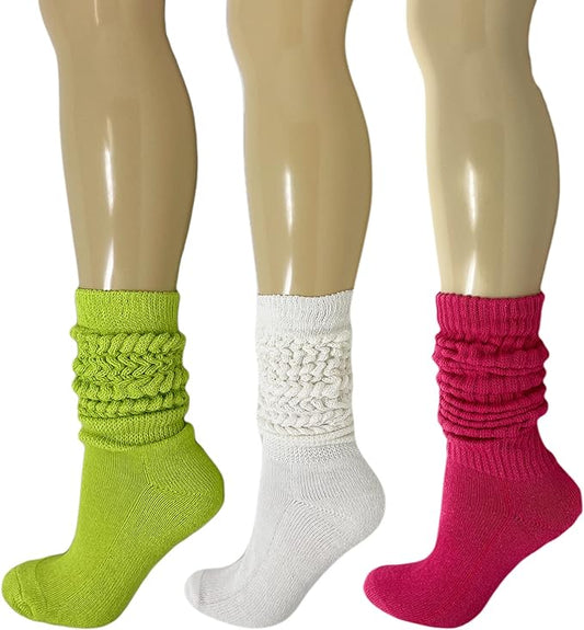 Women's Extra Heavy Cotton Slouch Socks, 3 Pairs, Size 5-10, Colorful and Cushioned