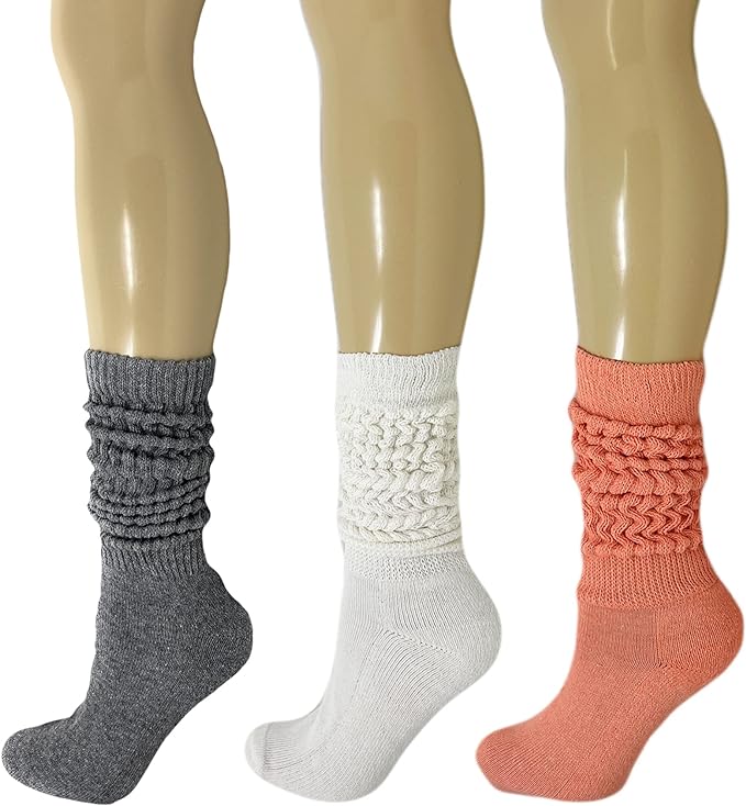 Women's Extra Heavy Cotton Slouch Socks, 3 Pairs, Size 5-10, Colorful and Cushioned