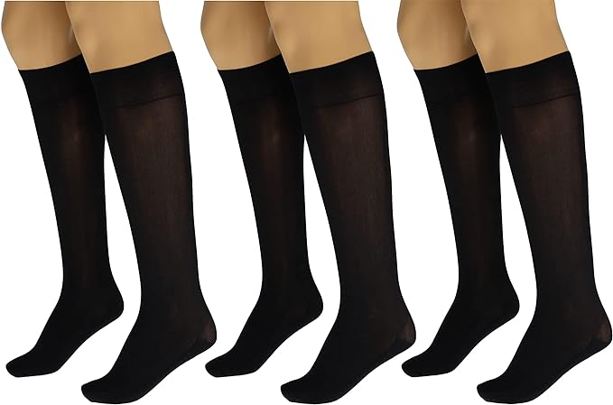 3 Pairs Women's Massage Nylon Sheer Knee High Stockings with Reinforced Toe