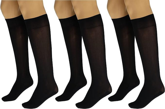 3 Pairs Women's Massage Nylon Sheer Knee High Stockings with Reinforced Toe