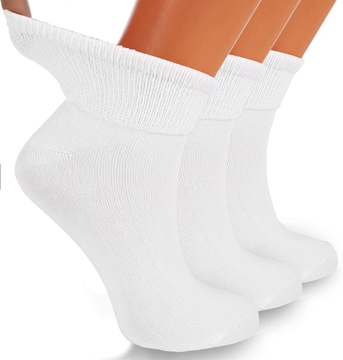Diabetic Ankle Socks, 3 Pairs, Non-Binding, Shoe Size 5-7, Breathable and Anti-Odor