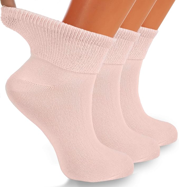 Diabetic Ankle Socks, 3 Pairs, Non-Binding, Shoe Size 5-7, Breathable and Anti-Odor