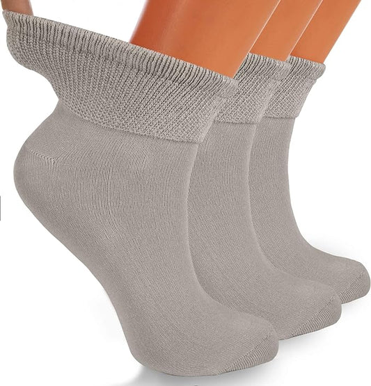 Diabetic Ankle Socks, 3 Pairs, Non-Binding, Shoe Size 5-7, Breathable and Anti-Odor