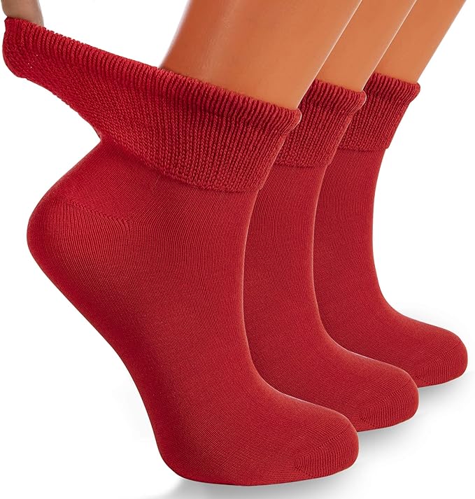 Diabetic Ankle Socks, 3 Pairs, Non-Binding, Shoe Size 5-7, Breathable and Anti-Odor