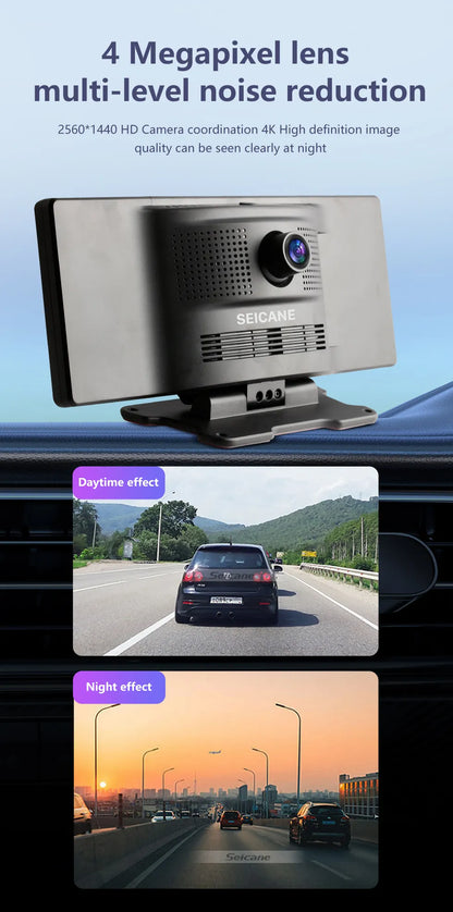 4K Car Dash Cam with 10.26" Touchscreen, Dual Lens, WiFi, CarPlay & Android Auto
