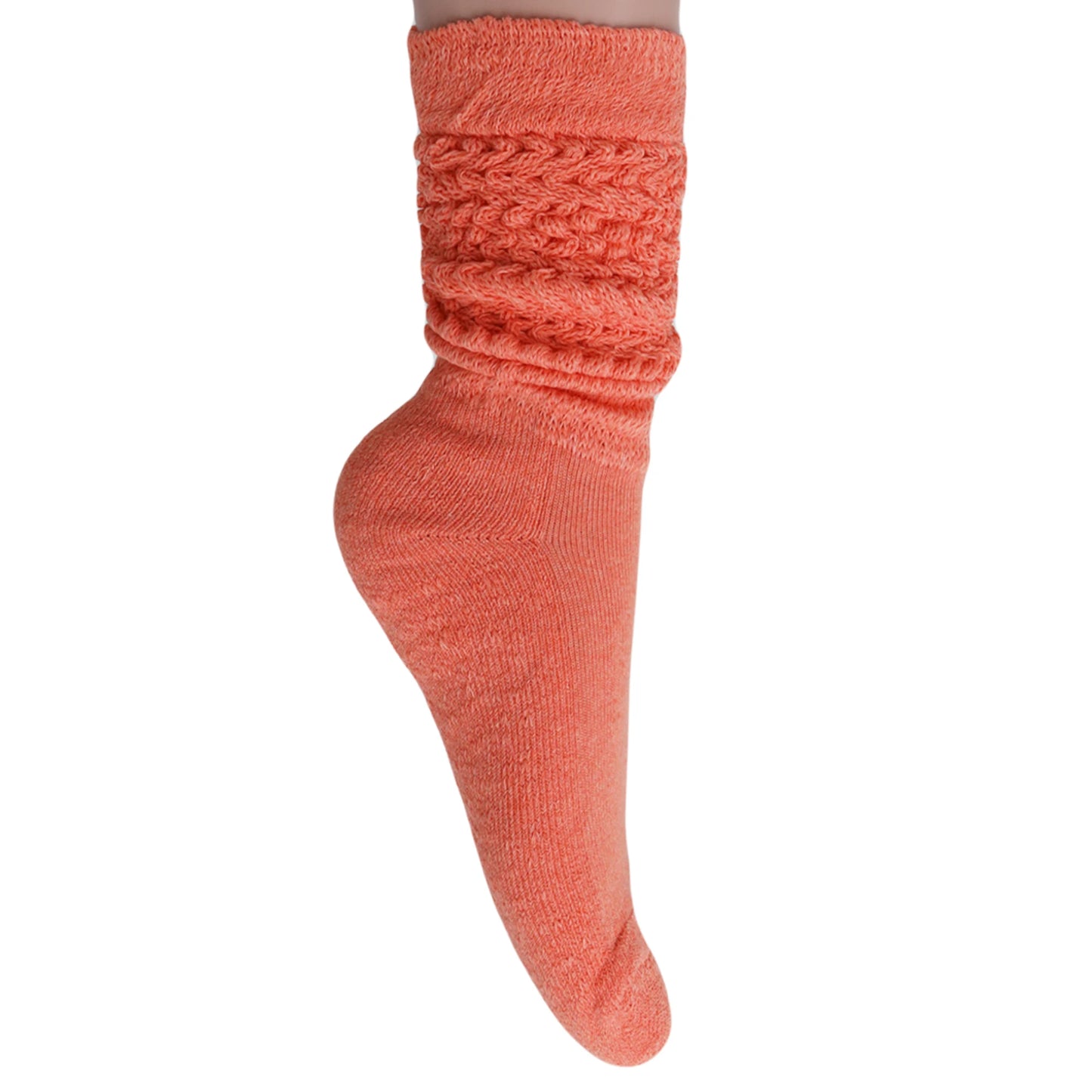 3 Pairs Light Orange Slouchy Scrunch Cotton Slouch Socks for Women Shoe Size 5 to 10