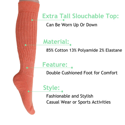 3 Pairs Light Orange Slouchy Scrunch Cotton Slouch Socks for Women Shoe Size 5 to 10