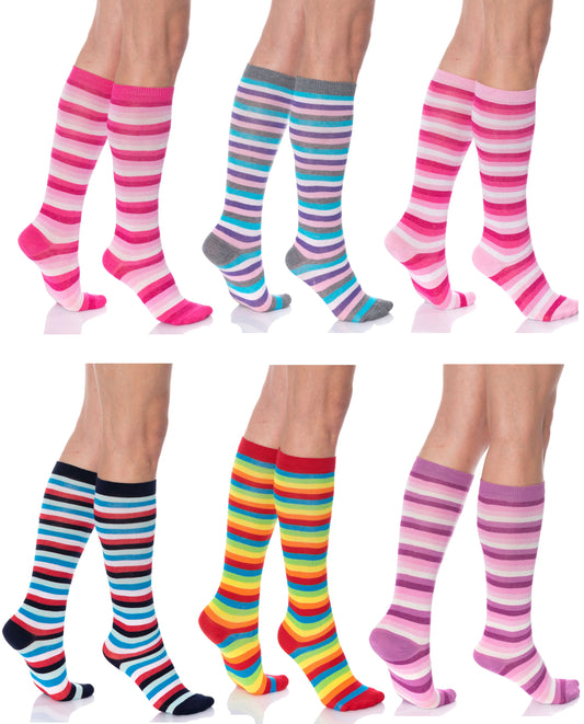 Colorful Knee High Socks for Women 6 Pairs Over the Calf Knee Socks