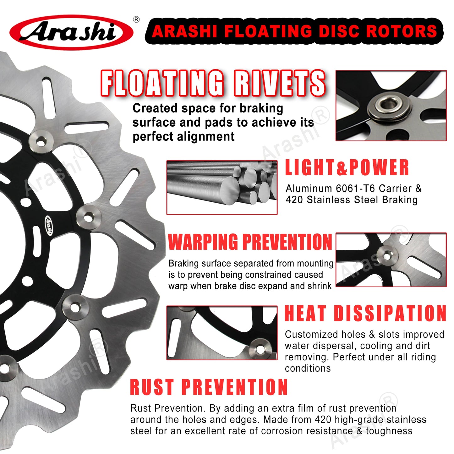 Floating Front & Rear Brake Disc Rotors with Pads for Suzuki GSX R 600 2006-2007