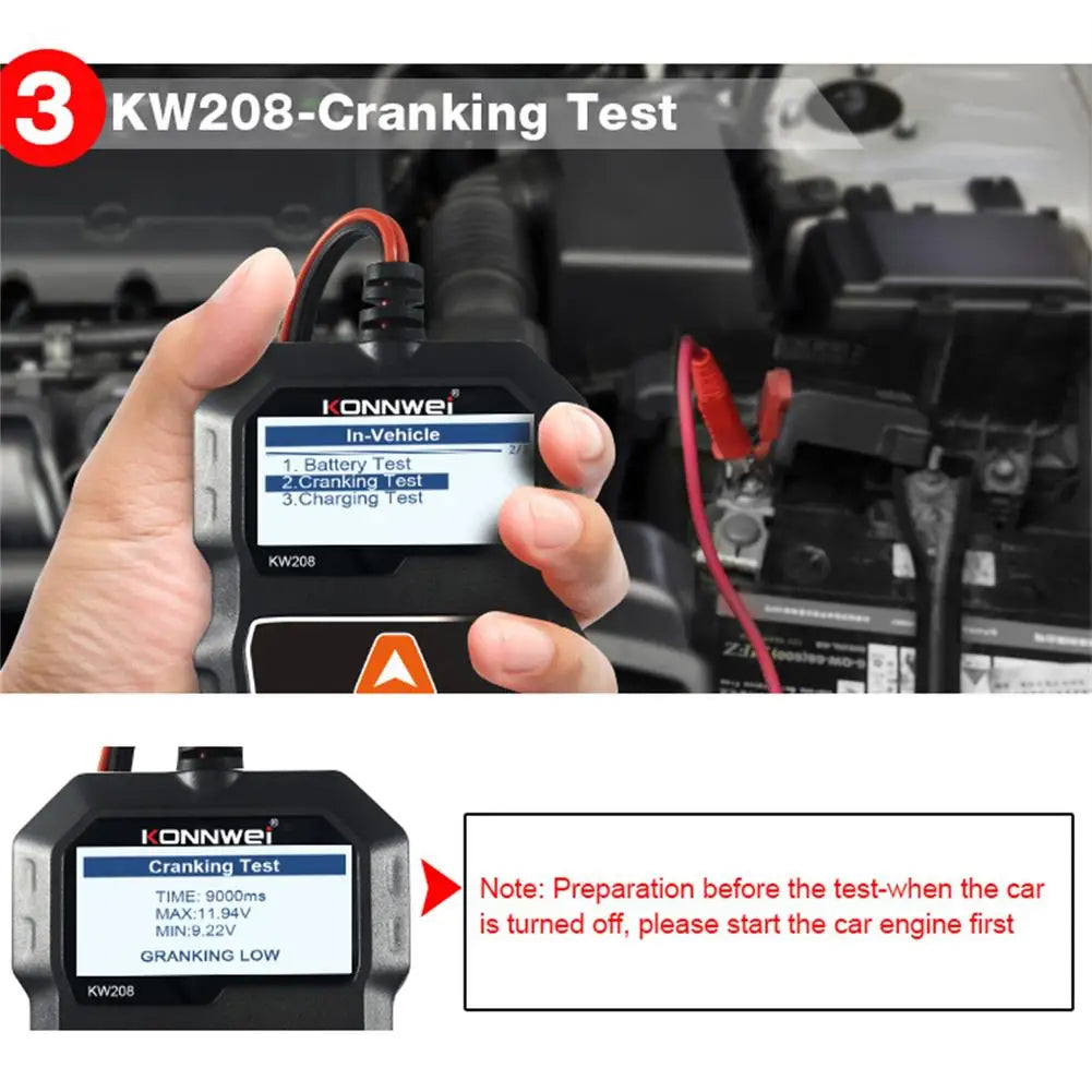 12V Car Battery Tester Analyzer - KW208 CCA, Load Test, Health Diagnostic Tool