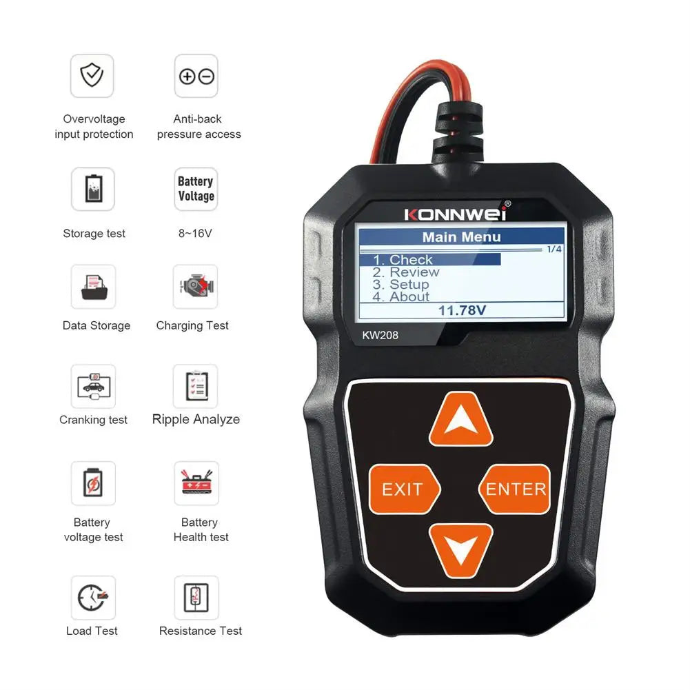 12V Car Battery Tester Analyzer - KW208 CCA, Load Test, Health Diagnostic Tool