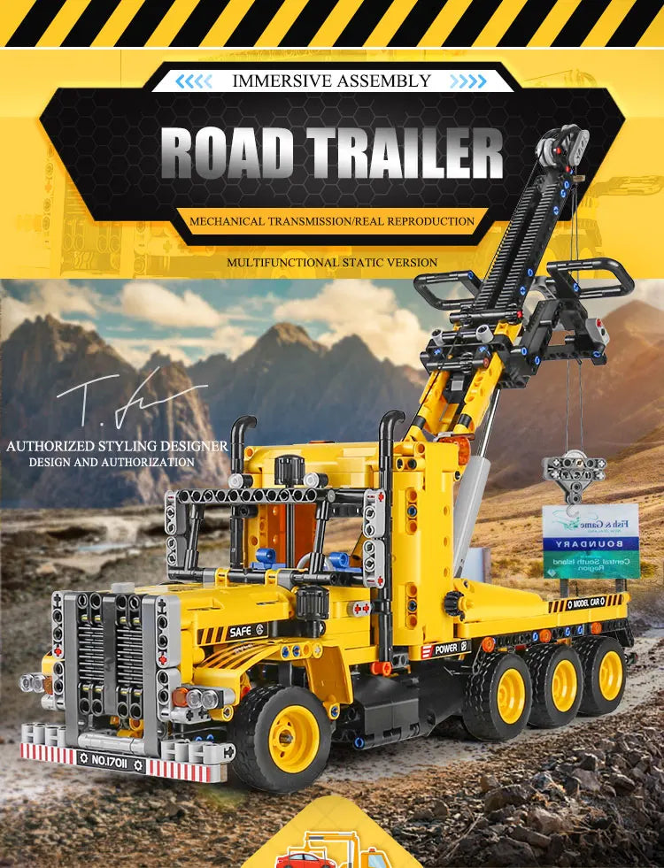 Tow Truck Building Set - 17011 MOC Road Trailer Kit for Teens & Adults