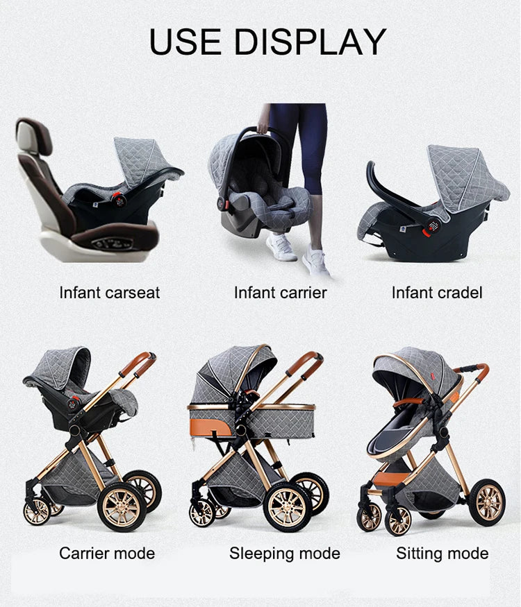 Fashion 3-in-1 Baby Stroller Travel System - Portable Pushchair & Carrier
