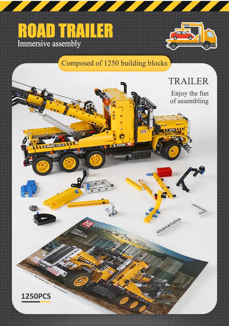 Tow Truck Building Set - 17011 MOC Road Trailer Kit for Teens & Adults