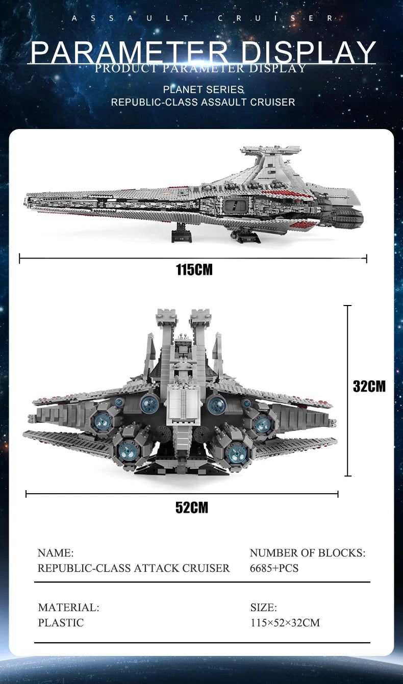 Republic Attack Cruiser Building Set - 6685PCS Starship Assembly Kit