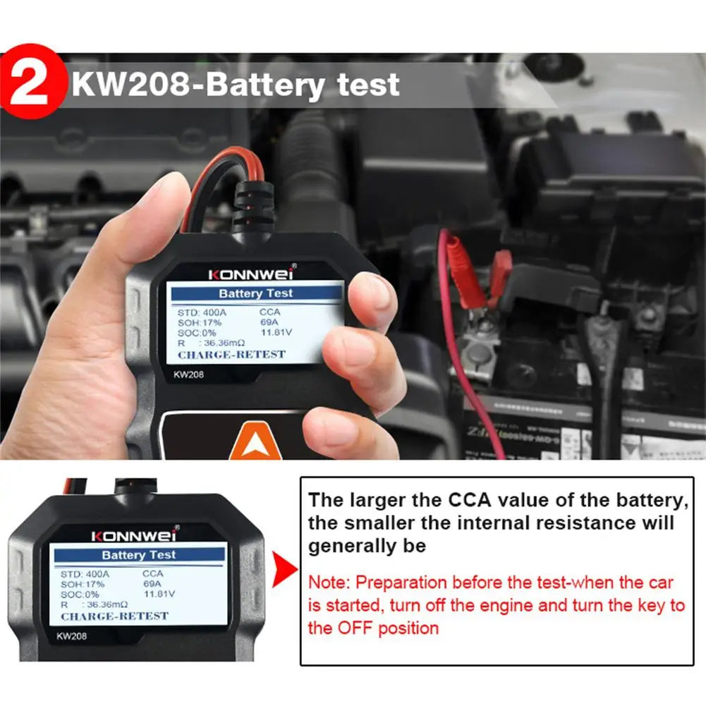 12V Car Battery Tester Analyzer - KW208 CCA, Load Test, Health Diagnostic Tool