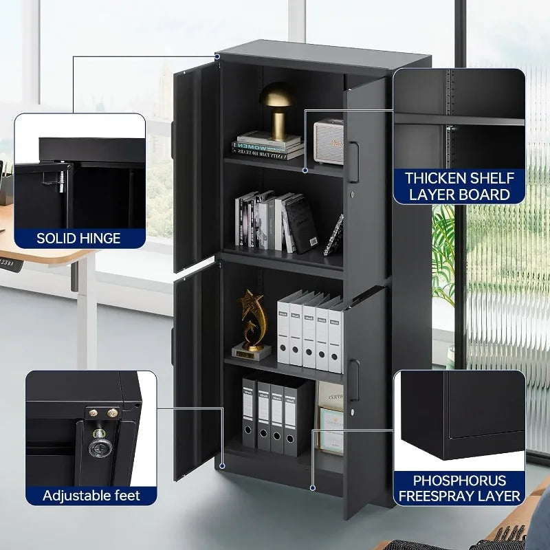 Lockable Metal Storage Cabinet with Adjustable Shelves, Garage & Office Use