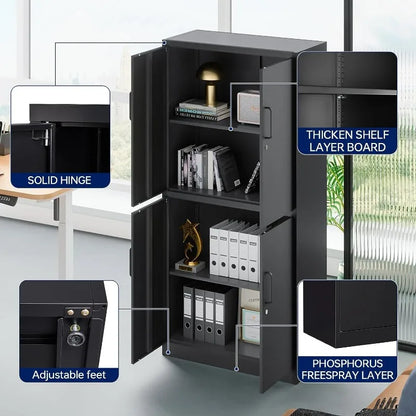 Lockable Metal Storage Cabinet with Adjustable Shelves, Garage & Office Use