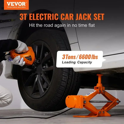 3-Ton Electric Car Scissor Jack Kit - 12V with Impact Wrench, Lifting Set