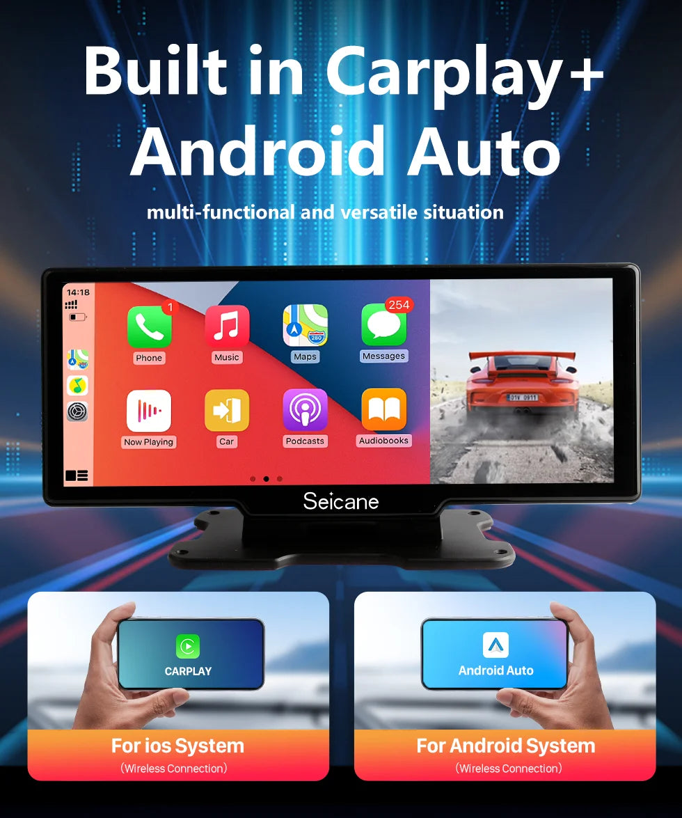 4K Car Dash Cam with 10.26" Touchscreen, Dual Lens, WiFi, CarPlay & Android Auto