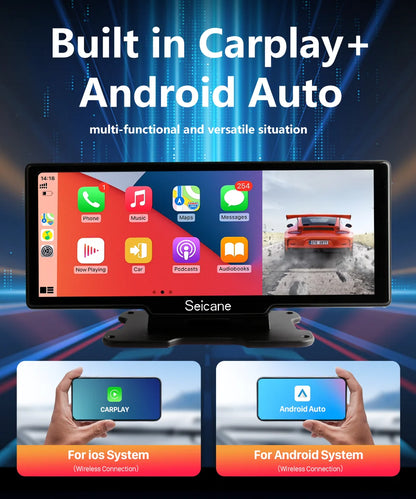 4K Car Dash Cam with 10.26" Touchscreen, Dual Lens, WiFi, CarPlay & Android Auto