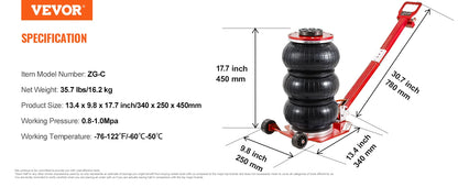 Heavy-Duty 3 Ton/5 Ton Air Bag Jack, Quick Lift Pneumatic Car Jack