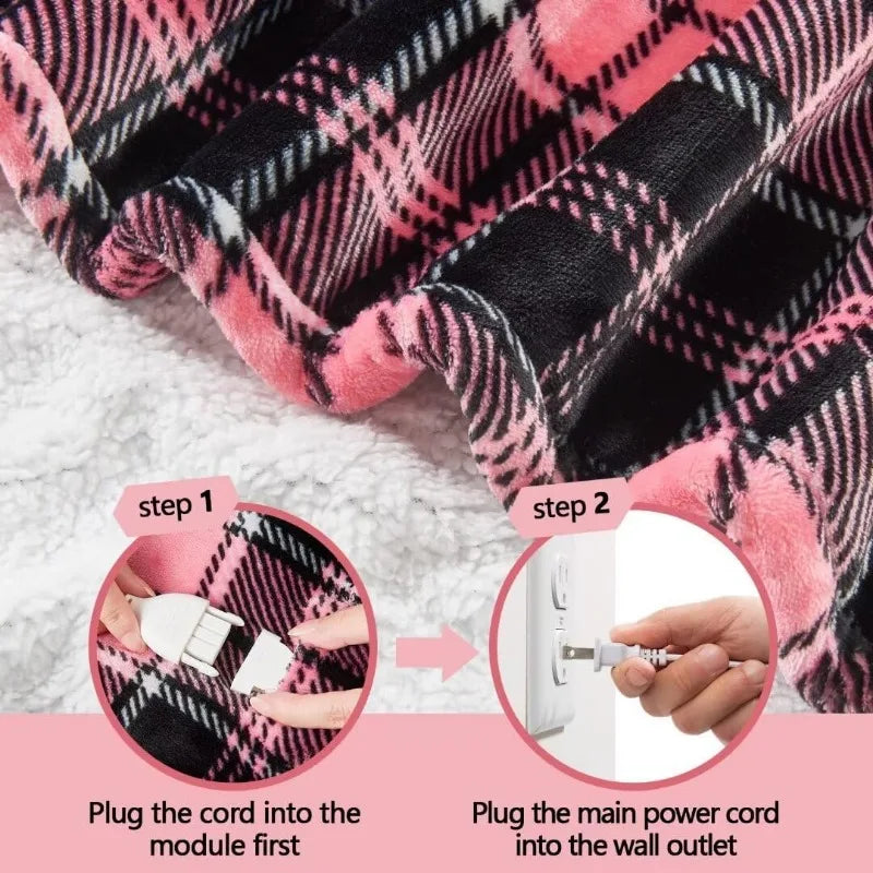 Heated Electric Blanket Throw, 10 Heat Levels, 8-Hour Auto Off, Washable
