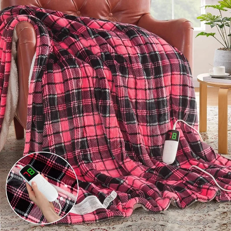 Heated Electric Blanket Throw, 10 Heat Levels, 8-Hour Auto Off, Washable
