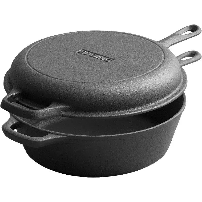Cast Iron Dutch Oven & Skillet Set with Dual Handles, Pre-Seasoned