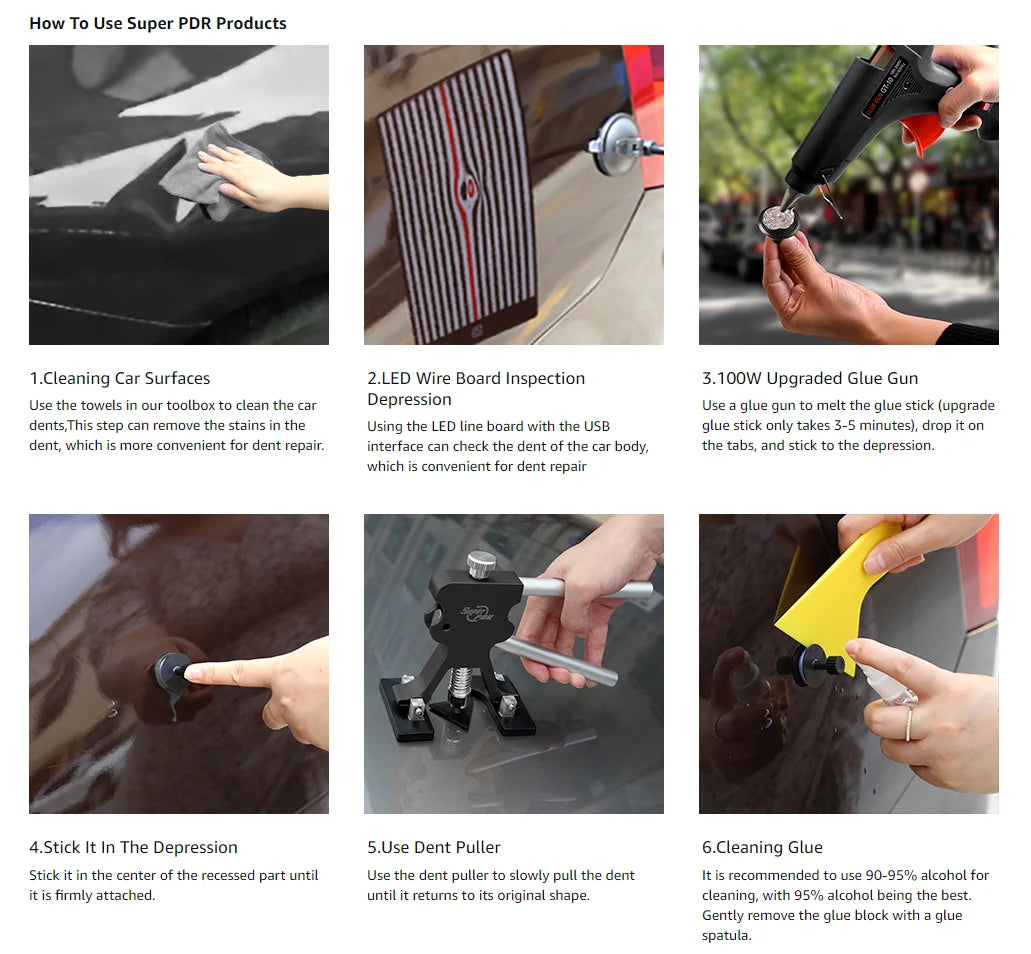 Paintless Dent Repair Tool Kit - Car Dent Remover, Slide Hammer, Glue Gun