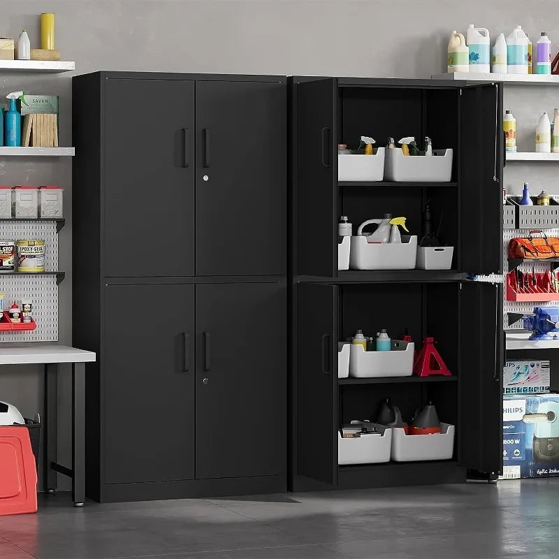 Lockable Metal Storage Cabinet with Adjustable Shelves, Garage & Office Use