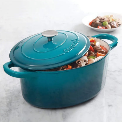 7-Quart Oval Enameled Cast Iron Dutch Oven, Sunset Orange, with Lid