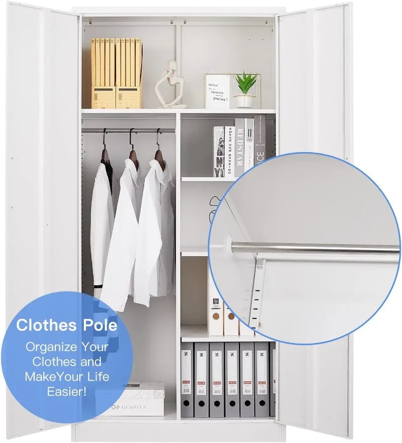 Lockable Metal Storage Cabinet with Adjustable Shelves, Garage & Office Use