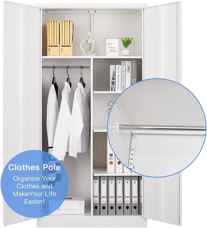 Lockable Metal Storage Cabinet with Adjustable Shelves, Garage & Office Use