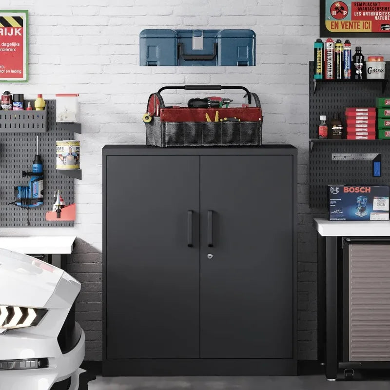 Lockable Metal Storage Cabinet with Adjustable Shelves, Garage & Office Use