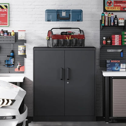 Lockable Metal Storage Cabinet with Adjustable Shelves, Garage & Office Use