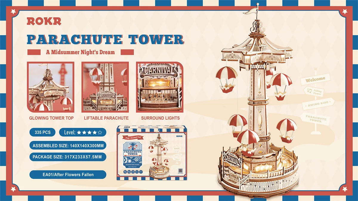 DIY Magic Amusement Park Music Box, Moveable 3D Wooden Puzzle for Kids
