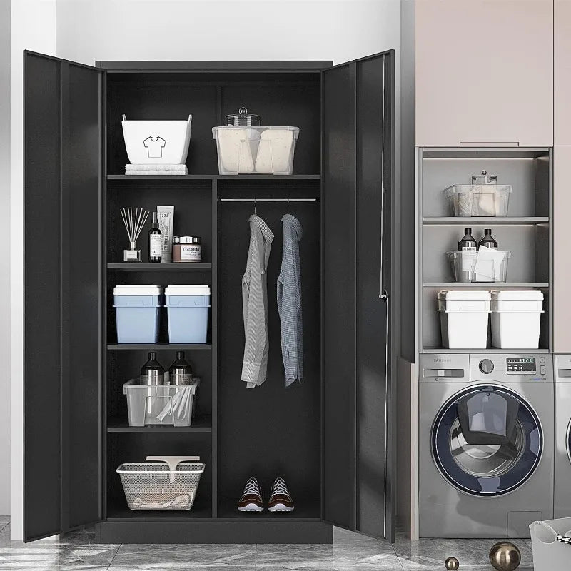 Lockable Metal Storage Cabinet with Adjustable Shelves, Garage & Office Use