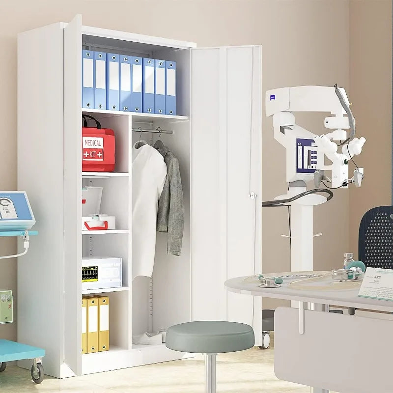 Lockable Metal Storage Cabinet with Adjustable Shelves, Garage & Office Use