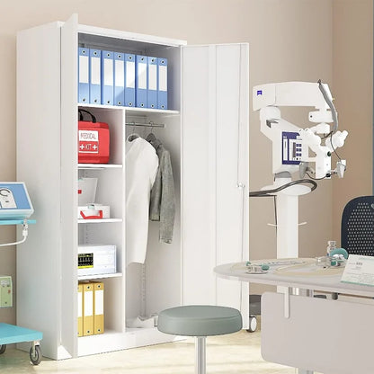 Lockable Metal Storage Cabinet with Adjustable Shelves, Garage & Office Use