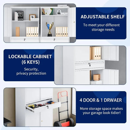 Lockable Metal Storage Cabinet with Adjustable Shelves, Garage & Office Use