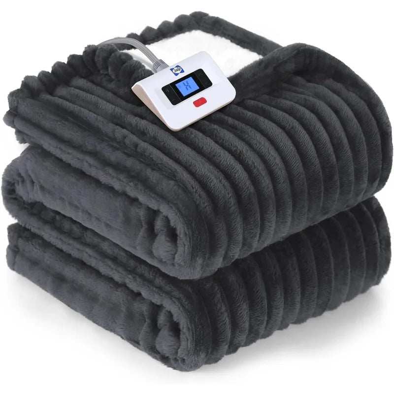 Electric Heated Blanket Throw, Sherpa Reversible, 6 Heat Levels, Auto-Off