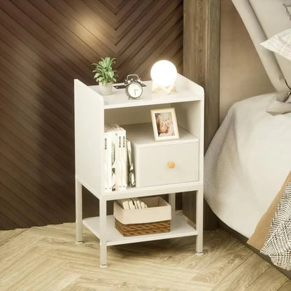 Nightstand with Charging Station, 3-Tier End Table with Storage Drawers