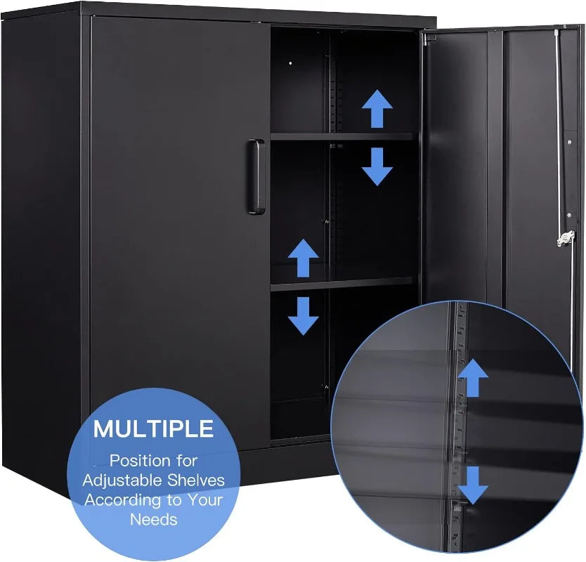 Lockable Metal Storage Cabinet with Adjustable Shelves, Garage & Office Use