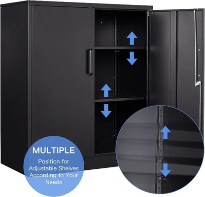 Lockable Metal Storage Cabinet with Adjustable Shelves, Garage & Office Use
