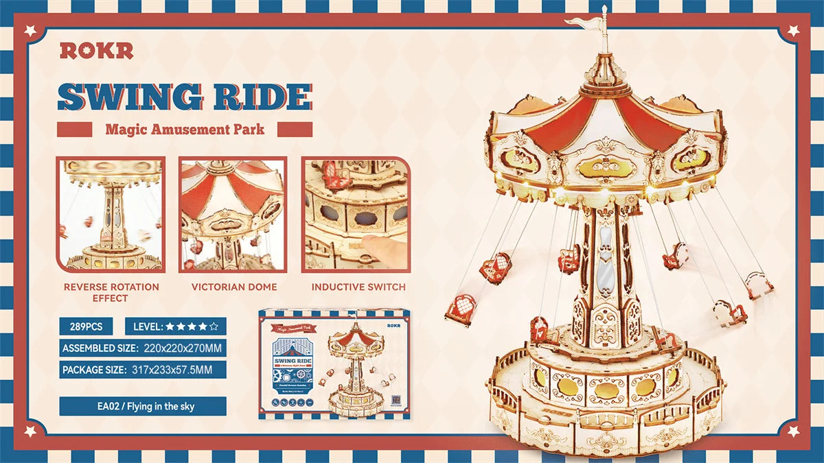 DIY Magic Amusement Park Music Box, Moveable 3D Wooden Puzzle for Kids